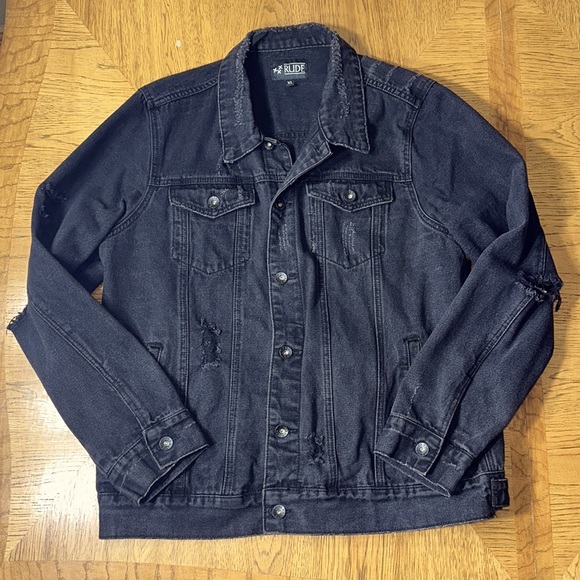 RUDE Jackets & Coats Xxx Rude Black Destructed Denim Jacket Poshmark